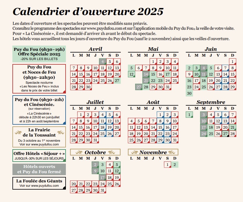 Calendrier Puy du Fou