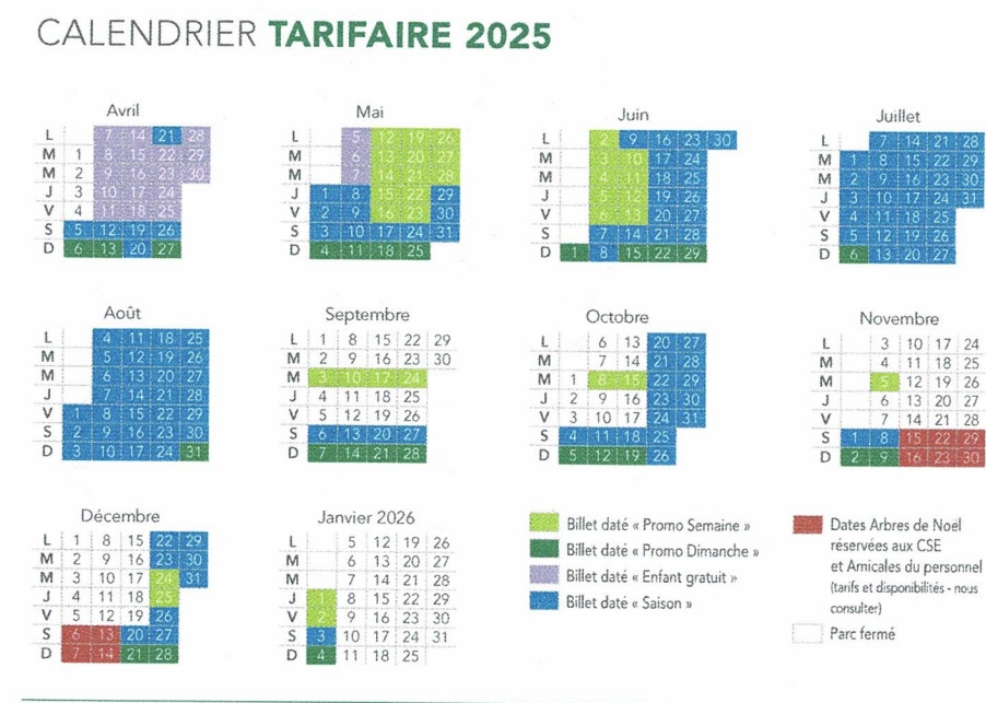 Calendrier 2025 Parc Astérix